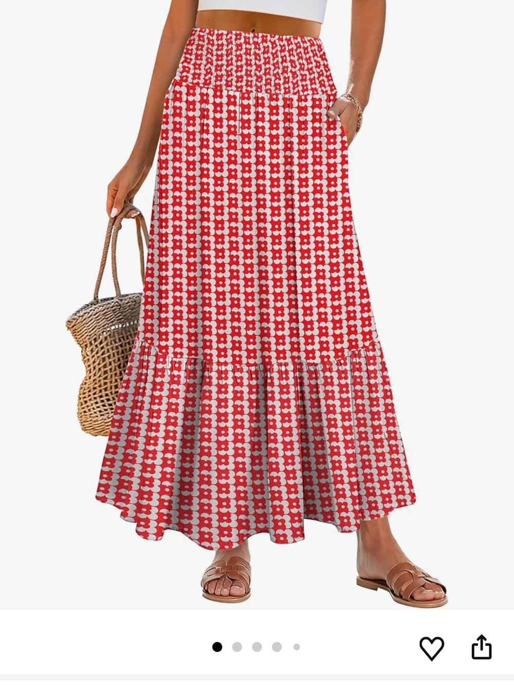 ANRABESS Red Printed Maxi Skirt with Smocked Waistband